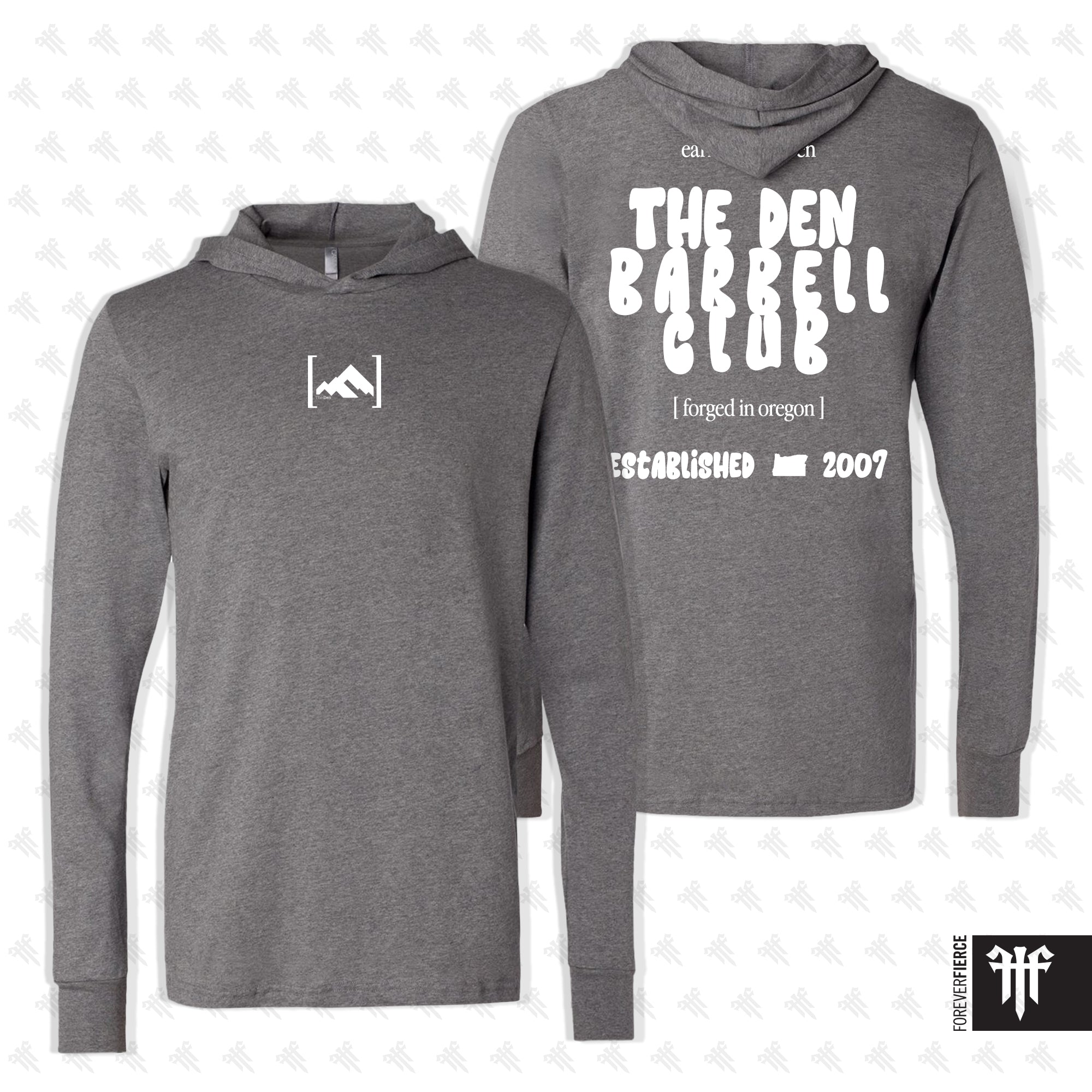 The Den Barbell Club February 2026 White Ink Longsleeve Hoodie