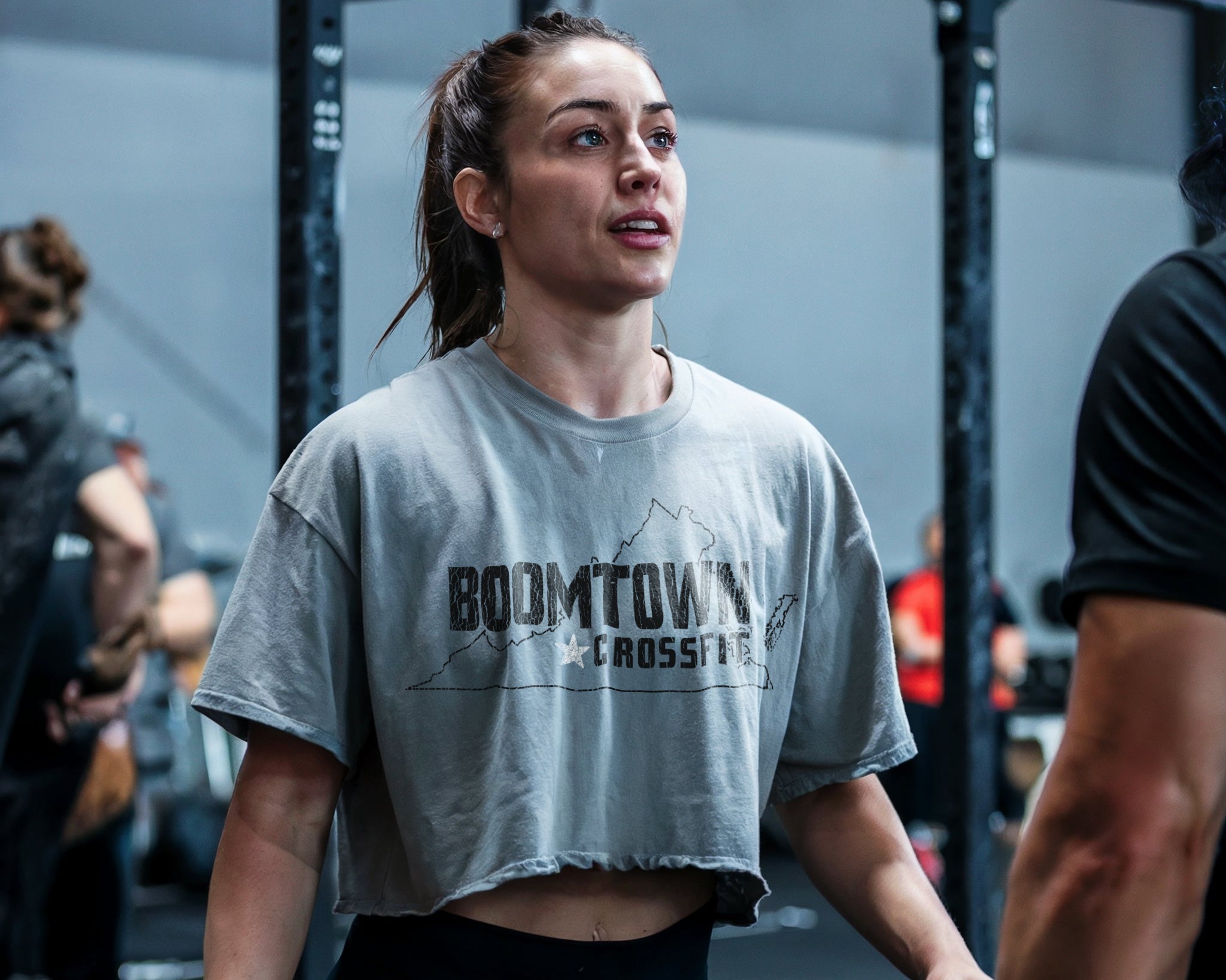 a woman wearing a apparel workout in a gym