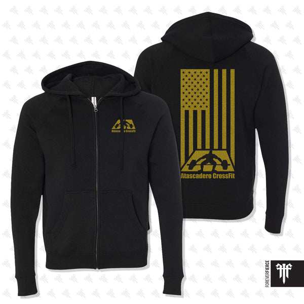 Atascadero CrossFit November 2024 Black Full-Zip Hoodie - Gold Ink