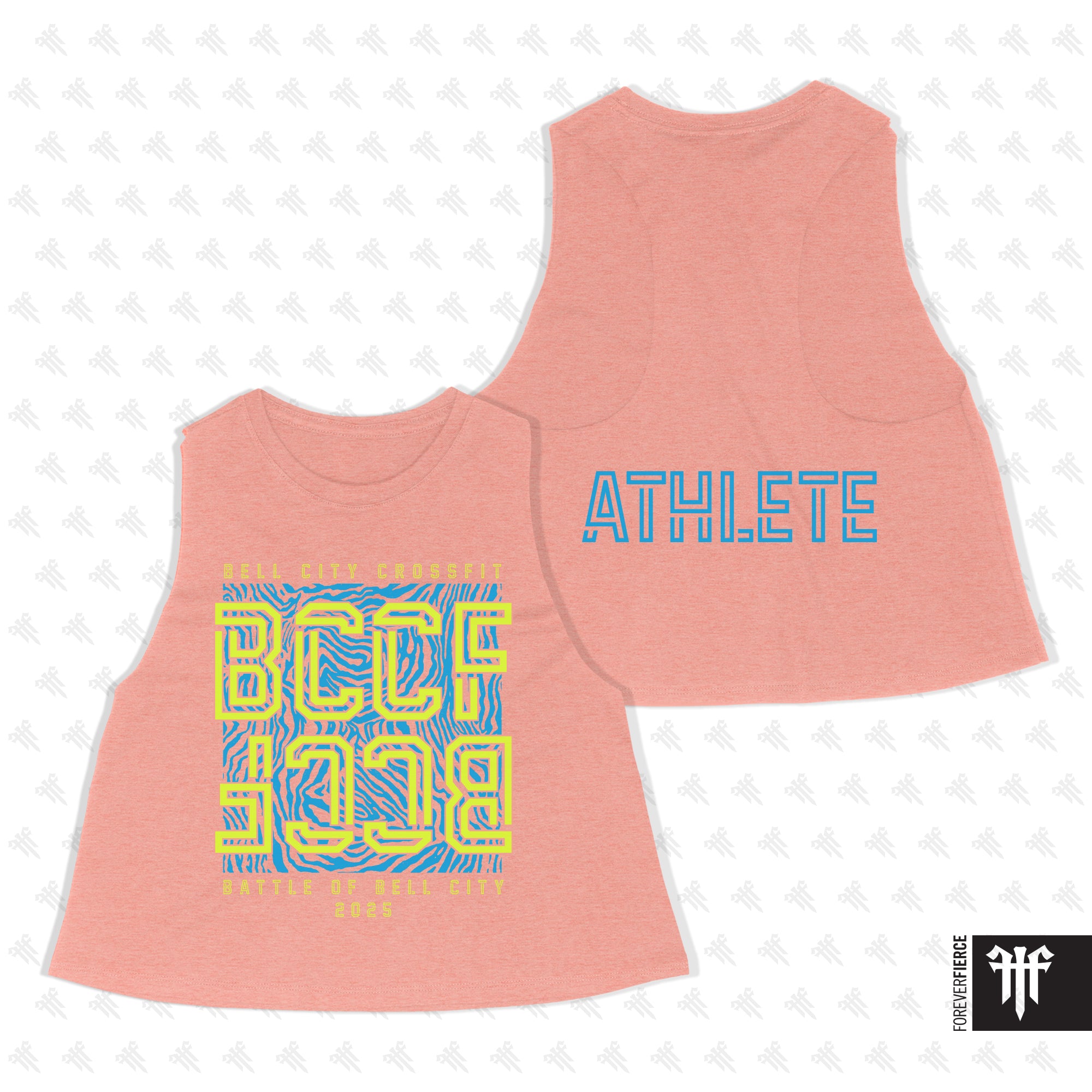 Bell City CrossFit July 2025 Yellow/Green Print Womens Crop Tank