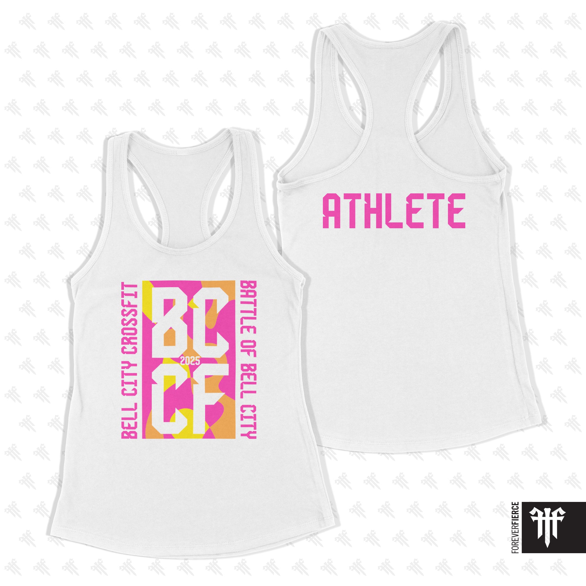 Bell City CrossFit July 2025 Pink Print Womens Racerback