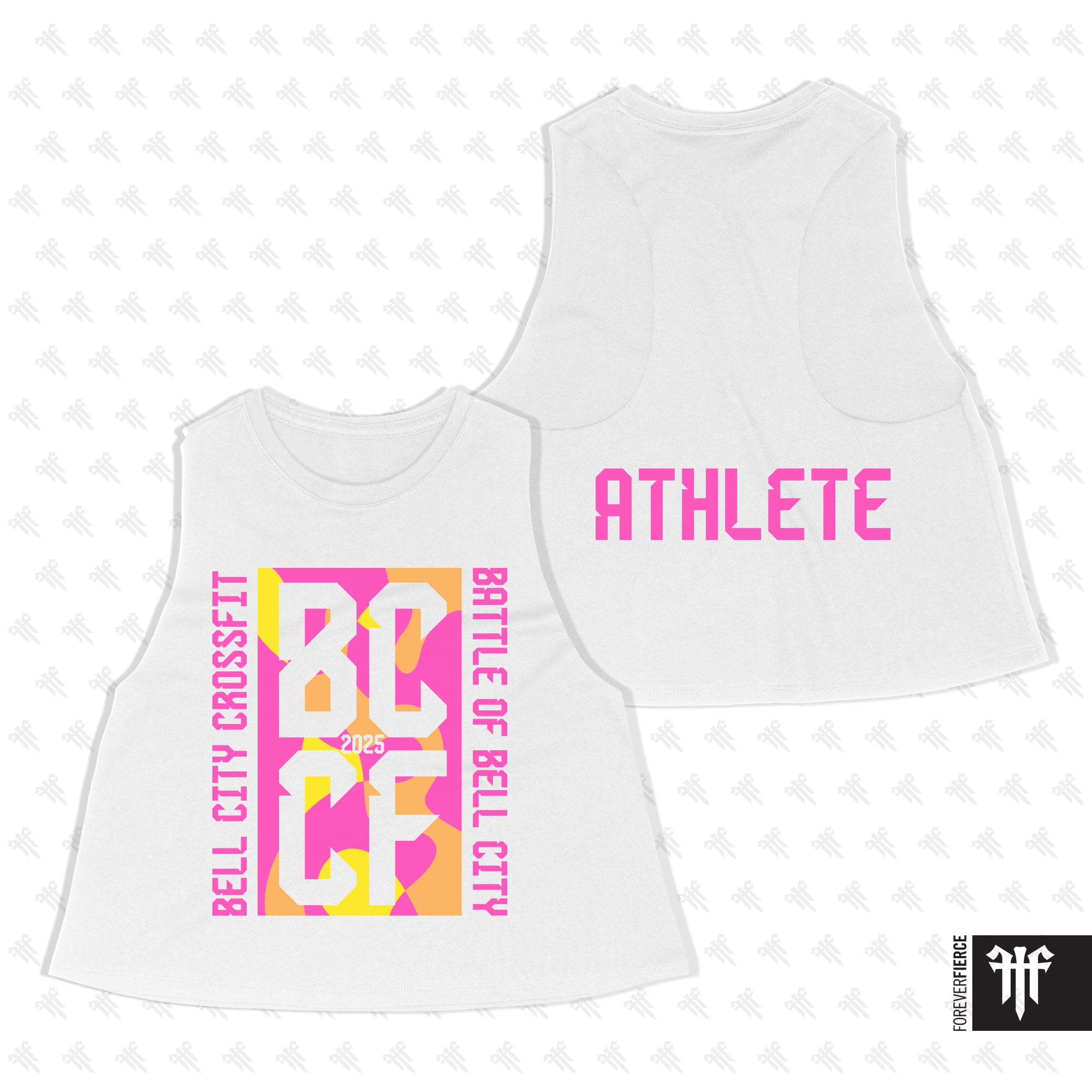 Bell City CrossFit July 2025 Pink Print Womens Crop Tank