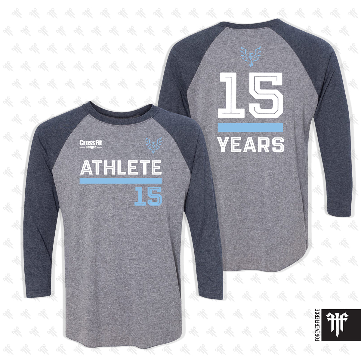 CrossFit Bangor August 2026 Baseball Tee - Premium Heather Body / Vintage Navy Sleeves