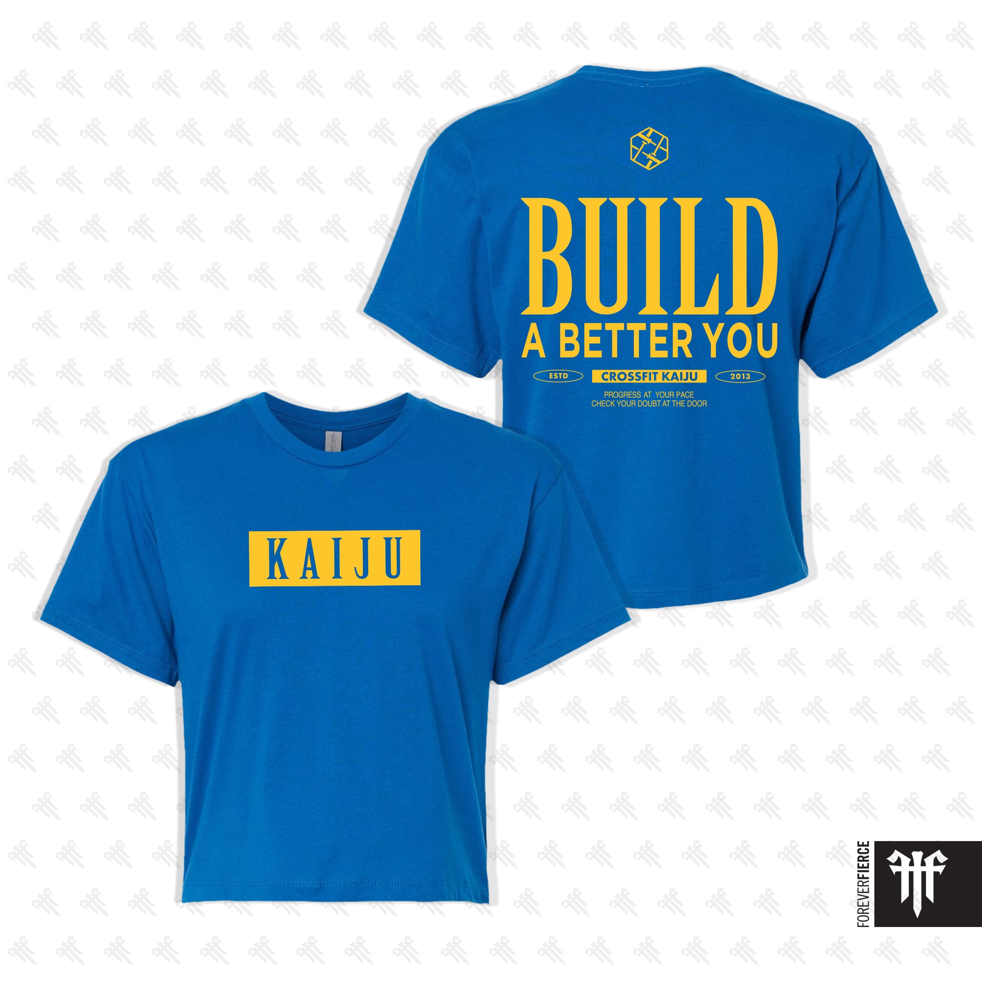CrossFit Kaiju June 2025 Blue Womens Crop Tee
