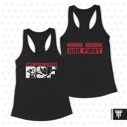 RSF June 2025 Hard Work God First Womens Racerback