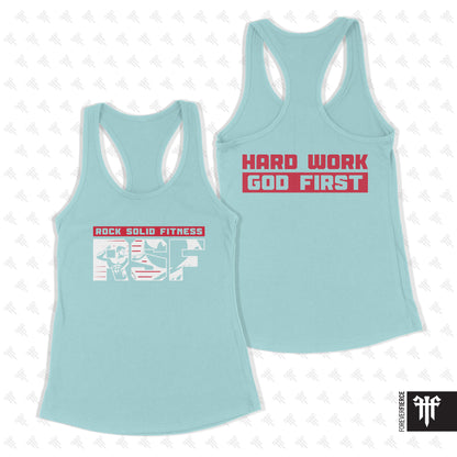 RSF June 2025 Hard Work God First Womens Racerback
