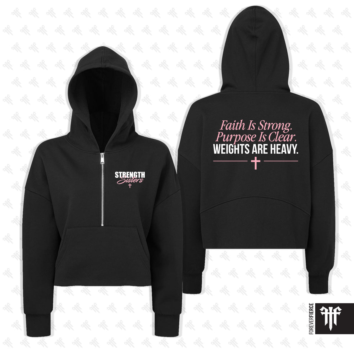 Strength Sisters Womens Half Zip Hoodie Black