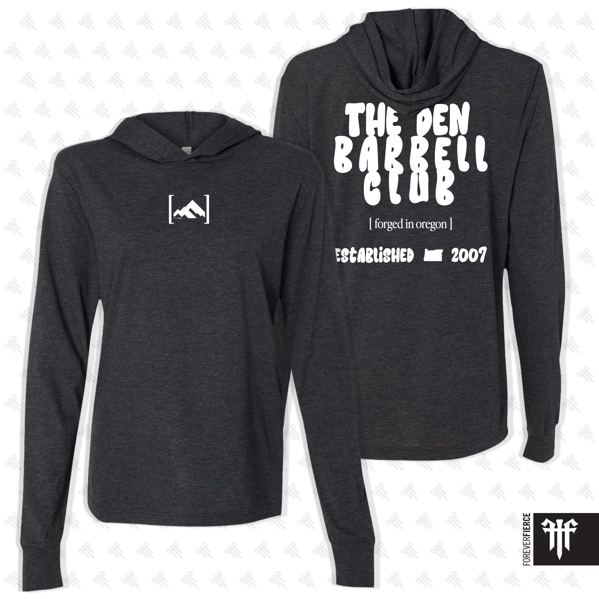 The Den Barbell Club February 2026 White Ink Longsleeve Hoodie