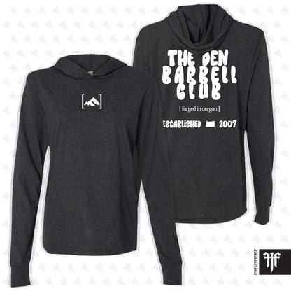 The Den Barbell Club February 2026 White Ink Longsleeve Hoodie