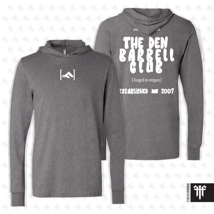 The Den Barbell Club February 2026 White Ink Longsleeve Hoodie