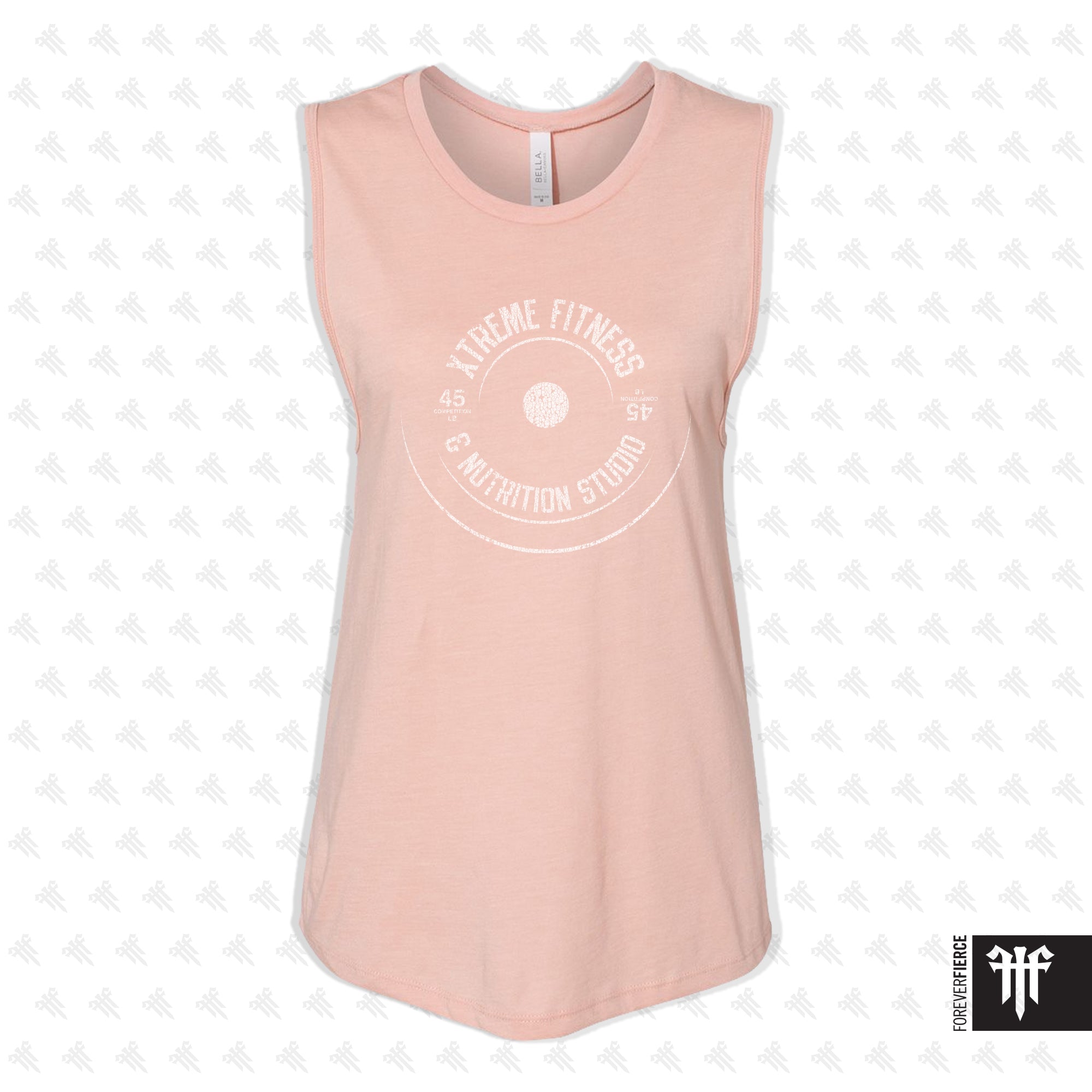 Pink tank top with 'Extreme Fitness' logo on a light pink background