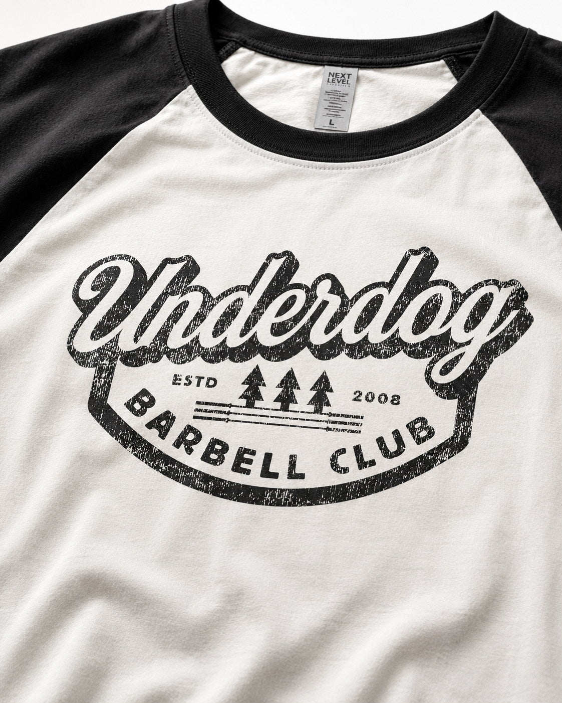 Design example: crest print on white and black raglan
