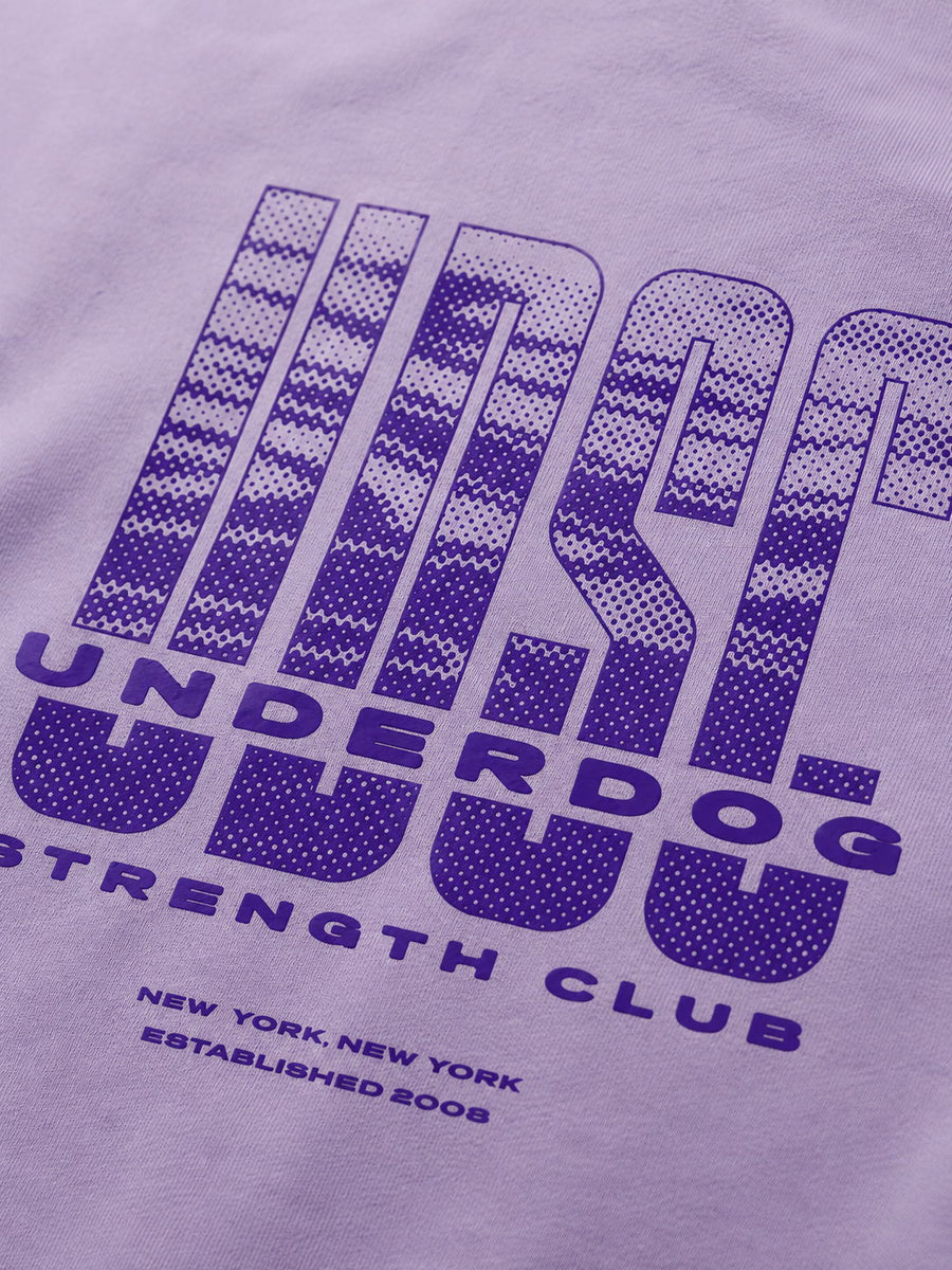 Purple halftone Underdog Strength Club apparel print